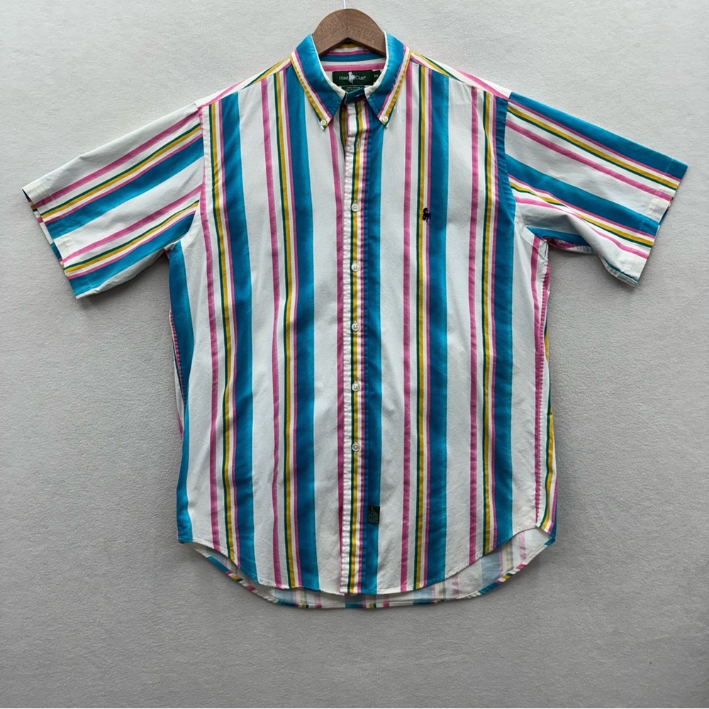 Hunt Club Men’s Medium Bold Striped Button Shirt Short Sleeve Cotton